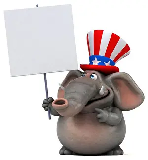 Fourth Of July Prints: Fun 3D cartoon elephant with an uncle sam hat