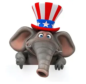 Fourth Of July Prints: Fun 3D cartoon elephant with an uncle sam hat