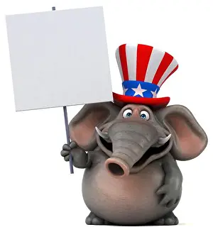 Fourth Of July Prints: Fun 3D cartoon elephant with an uncle sam hat