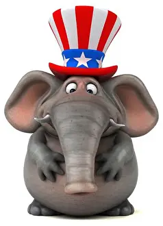 Fourth Of July Prints: Fun 3D cartoon elephant with an uncle sam hat