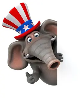Fourth Of July Prints: Fun 3D cartoon elephant with an uncle sam hat