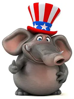 Fourth Of July Prints: Fun 3D cartoon elephant with an uncle sam hat