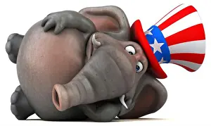 Fourth Of July Prints: Fun 3D cartoon elephant with an uncle sam hat