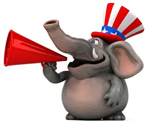 Fourth Of July Prints: Fun 3D cartoon elephant with an uncle sam hat