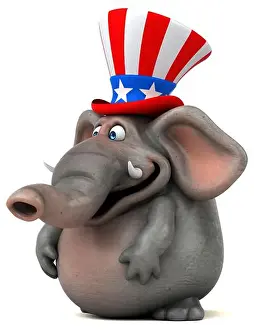 Fourth Of July Prints: Fun 3D cartoon elephant with an uncle sam hat