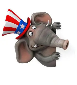 Fourth Of July Prints: Fun 3D cartoon elephant with an uncle sam hat