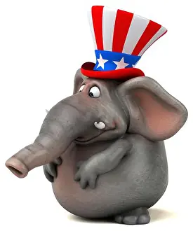 Fourth Of July Prints: Fun 3D cartoon elephant with an uncle sam hat