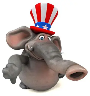 Fourth Of July Prints: Fun 3D cartoon elephant with an uncle sam hat