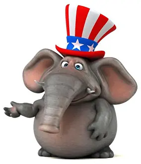 Fourth Of July Prints: Fun 3D cartoon elephant with an uncle sam hat