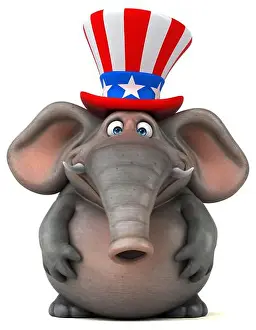 Fourth Of July Prints: Fun 3D cartoon elephant with an uncle sam hat