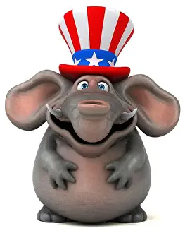Fourth Of July Prints: Fun 3D cartoon elephant with an uncle sam hat