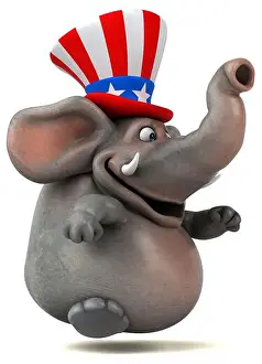 Fourth Of July Prints: Fun 3D cartoon elephant with an uncle sam hat