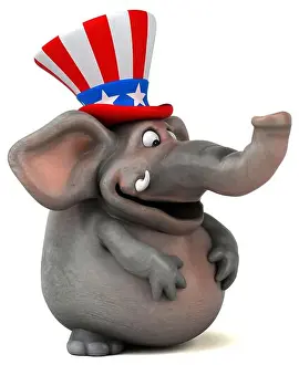 Fourth Of July Prints: Fun 3D cartoon elephant with an uncle sam hat