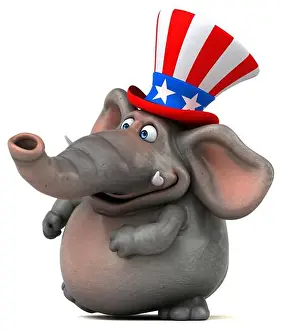 Fourth Of July Prints: Fun 3D cartoon elephant with an uncle sam hat
