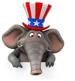 Fourth Of July Prints: Fun 3D cartoon elephant with an uncle sam hat