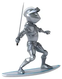 Surfing Prints: Fun 3D cartoon knight surfing