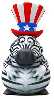 Patriotic Zebra Prints: Fun 3D cartoon zebra with an uncle sam hat