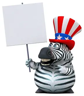 Patriotic Zebra Prints: Fun 3D cartoon zebra with an uncle sam hat