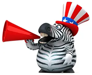Patriotic Zebra Prints: Fun 3D cartoon zebra with an uncle sam hat