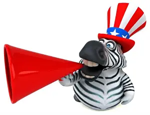 Patriotic Zebra Prints: Fun 3D cartoon zebra with an uncle sam hat