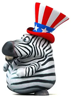 Patriotic Zebra Prints: Fun 3D cartoon zebra with an uncle sam hat