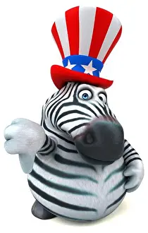 Patriotic Zebra Prints: Fun 3D cartoon zebra with an uncle sam hat