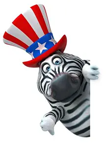 Patriotic Zebra Prints: Fun 3D cartoon zebra with an uncle sam hat