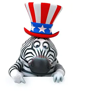 Patriotic Zebra Prints: Fun 3D cartoon zebra with an uncle sam hat