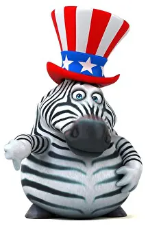 Political Imagery Prints: Fun 3D cartoon zebra with an uncle sam hat