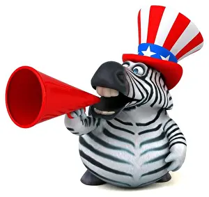 Political Imagery Prints: Fun 3D cartoon zebra with an uncle sam hat