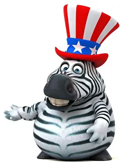 Political Imagery Prints: Fun 3D cartoon zebra with an uncle sam hat