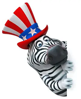 Political Imagery Prints: Fun 3D cartoon zebra with an uncle sam hat