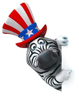 Political Imagery Prints: Fun 3D cartoon zebra with an uncle sam hat
