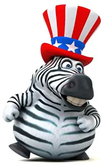 Political Imagery Prints: Fun 3D cartoon zebra with an uncle sam hat
