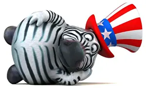 Political Imagery Prints: Fun 3D cartoon zebra with an uncle sam hat