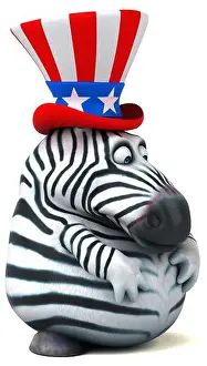Political Imagery Prints: Fun 3D cartoon zebra with an uncle sam hat