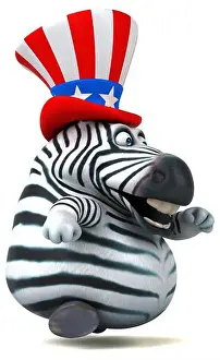 Political Imagery Prints: Fun 3D cartoon zebra with an uncle sam hat