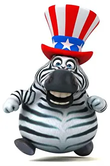 Political Imagery Prints: Fun 3D cartoon zebra with an uncle sam hat