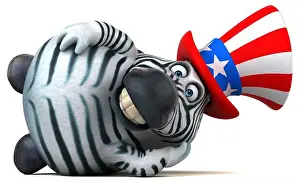 Political Imagery Prints: Fun 3D cartoon zebra with an uncle sam hat