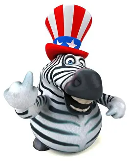 Political Imagery Prints: Fun 3D cartoon zebra with an uncle sam hat
