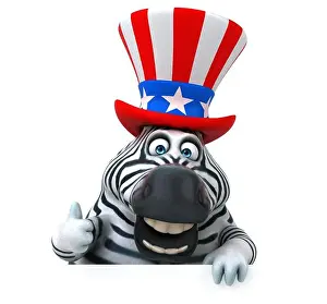 Political Imagery Prints: Fun 3D cartoon zebra with an uncle sam hat
