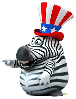 Political Imagery Prints: Fun 3D cartoon zebra with an uncle sam hat