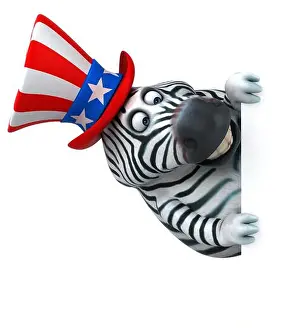 Political Imagery Prints: Fun 3D cartoon zebra with an uncle sam hat