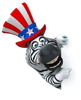 Political Imagery Prints: Fun 3D cartoon zebra with an uncle sam hat