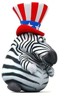 Political Imagery Prints: Fun 3D cartoon zebra with an uncle sam hat