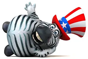 Fourth Of July Prints: Fun 3D cartoon zebra with an uncle sam hat