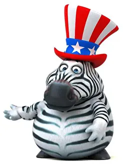 Fourth Of July Prints: Fun 3D cartoon zebra with an uncle sam hat