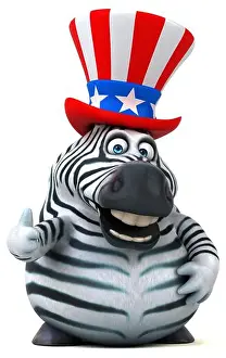 Fourth Of July Prints: Fun 3D cartoon zebra with an uncle sam hat