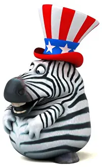 Fourth Of July Prints: Fun 3D cartoon zebra with an uncle sam hat