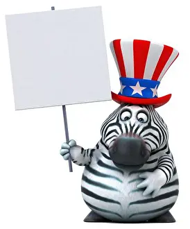 Fourth Of July Prints: Fun 3D cartoon zebra with an uncle sam hat